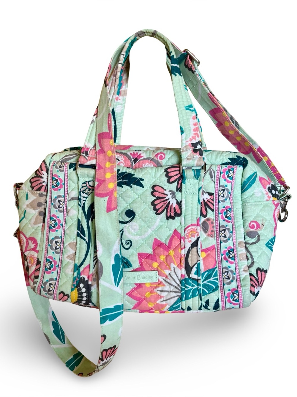 Vera Bradley Iconic Small Duffel Bag in Mint Flowers - Quilted Cotton Crossbody